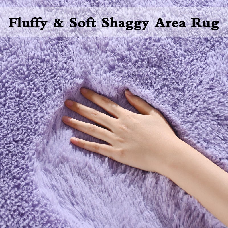 DweIke Fluffy Lavender Purple Rugs for Bedroom Living Room, 4x6 Feet Soft Plush Shaggy Lilac Purple Girls Boys Kids Rug, Non-Slip and Machine Washable Carpet for Dorm Nursery Classroom Decor - Image 3